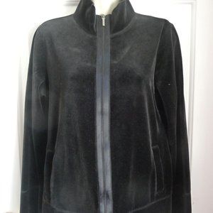 Talbots M Jacket Top Cotton Blend Black Velvet Zip Front Long Sleeves